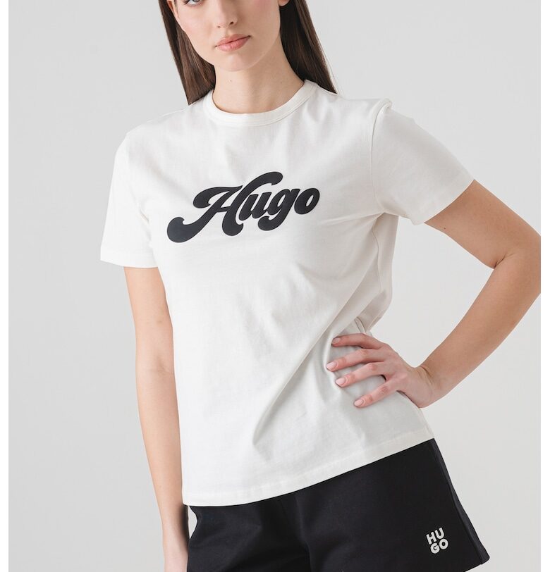 Памучна тениска с релефно лого HUGO