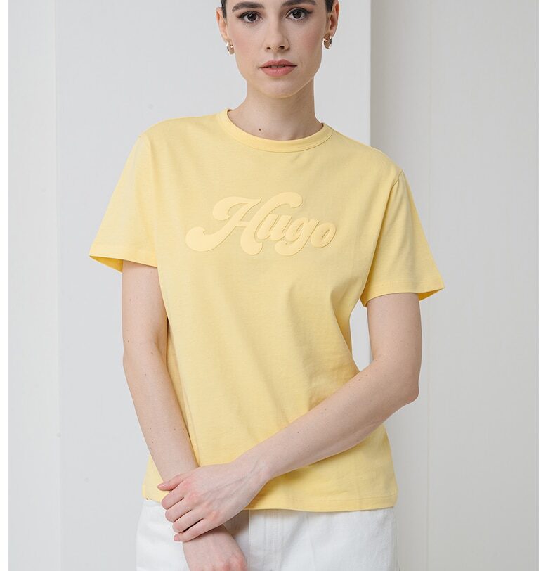 Памучна тениска с релефно лого HUGO