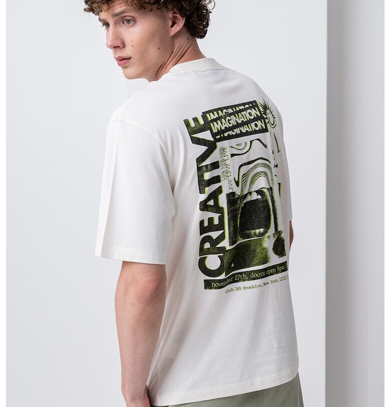 Памучна тениска с фигурален принт HUGO