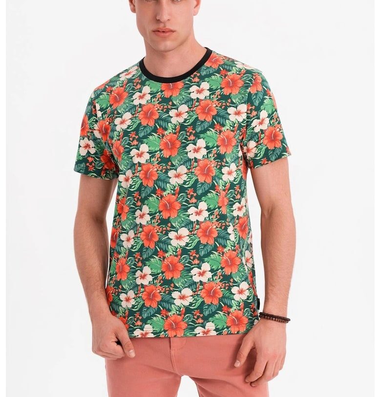 Памучна тениска с флорален принт OMBRE