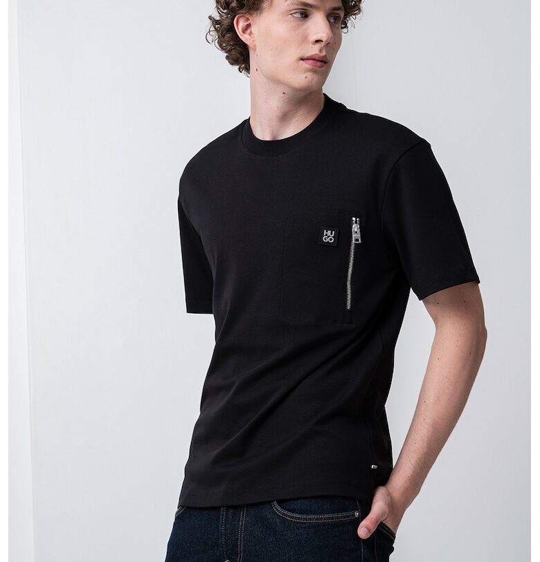 Памучна тениска с цип HUGO