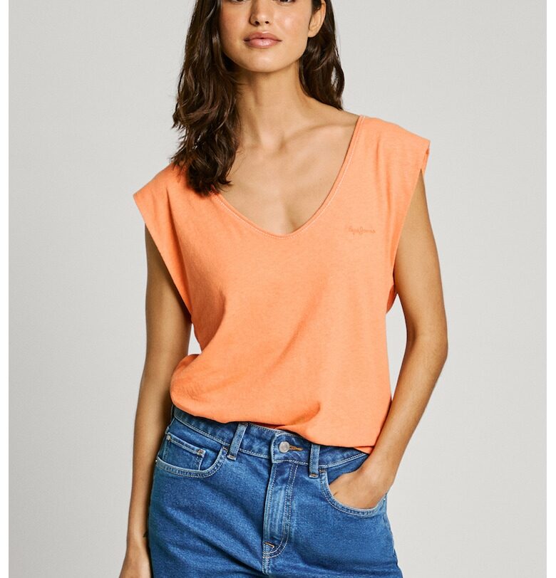 Памучна тениска с шпиц Pepe Jeans London