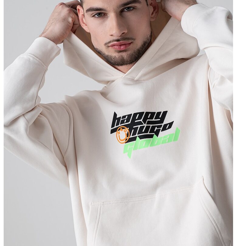 Памучно худи с джоб кенгуру и лого HUGO