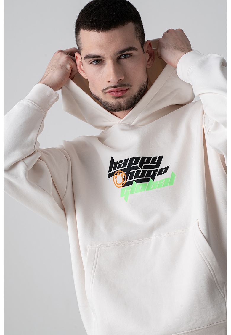 Памучно худи с джоб кенгуру и лого HUGO