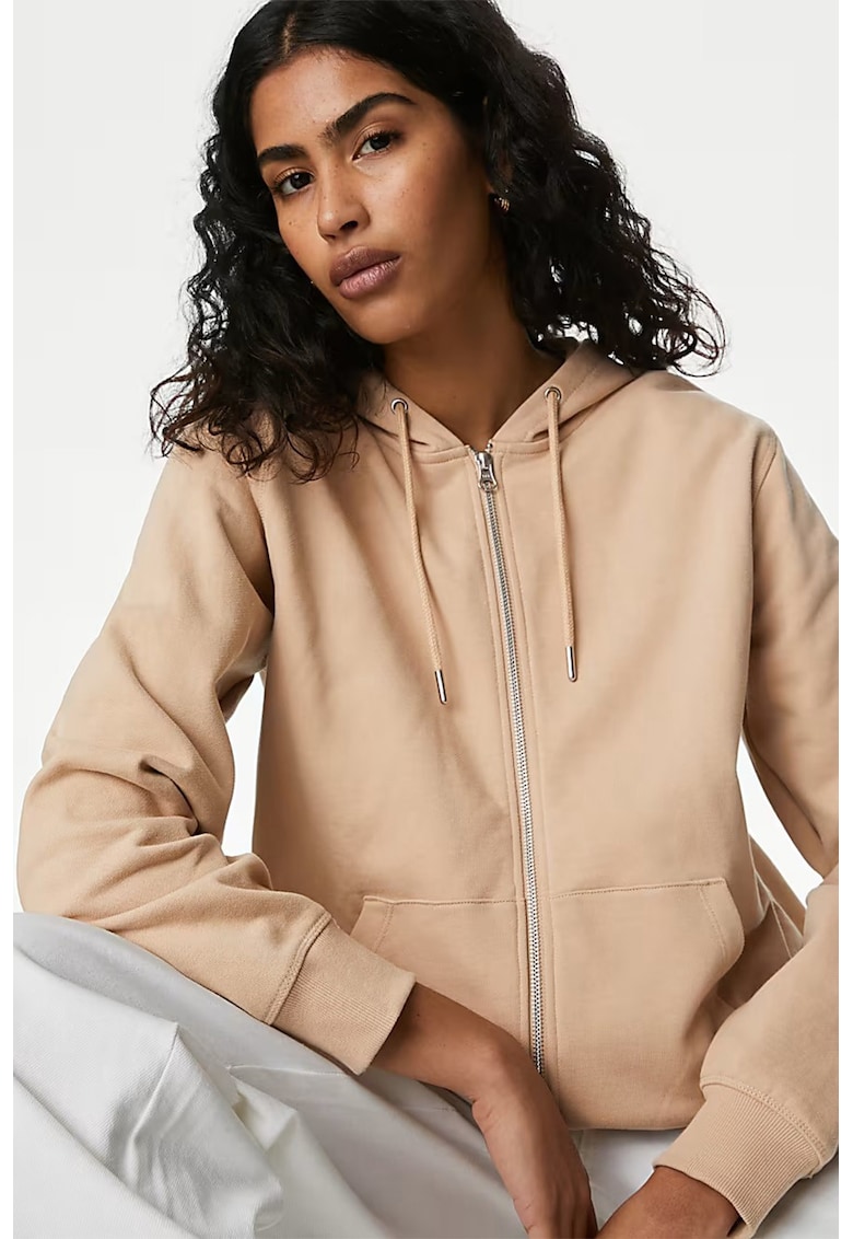 Памучно худи с цип Marks  Spencer