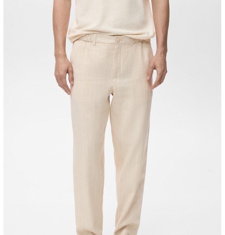 Панталон с лен със средновисока талия Mango