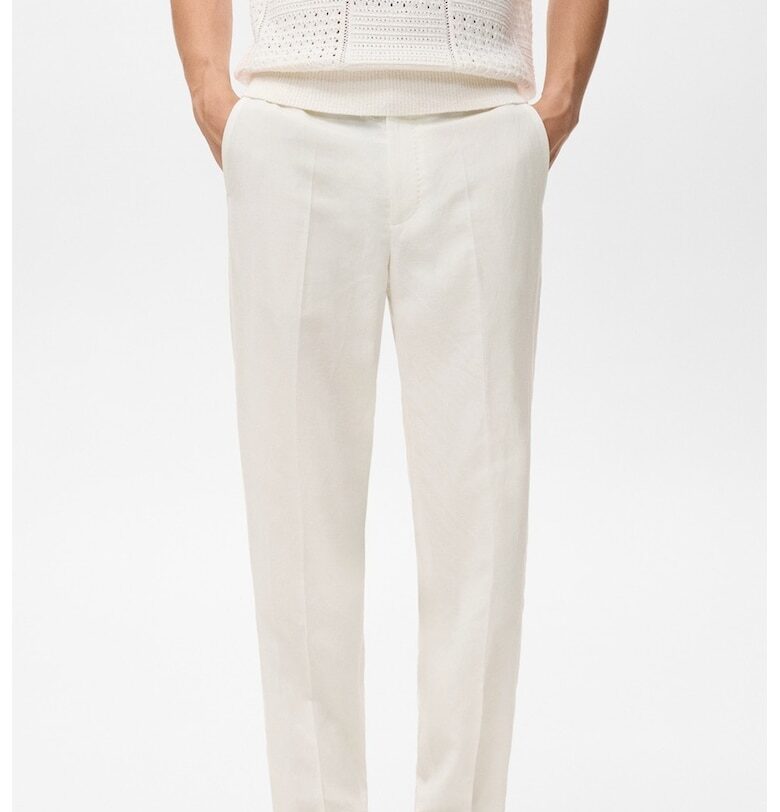 Панталон с лиосел и лен с ръб Mango