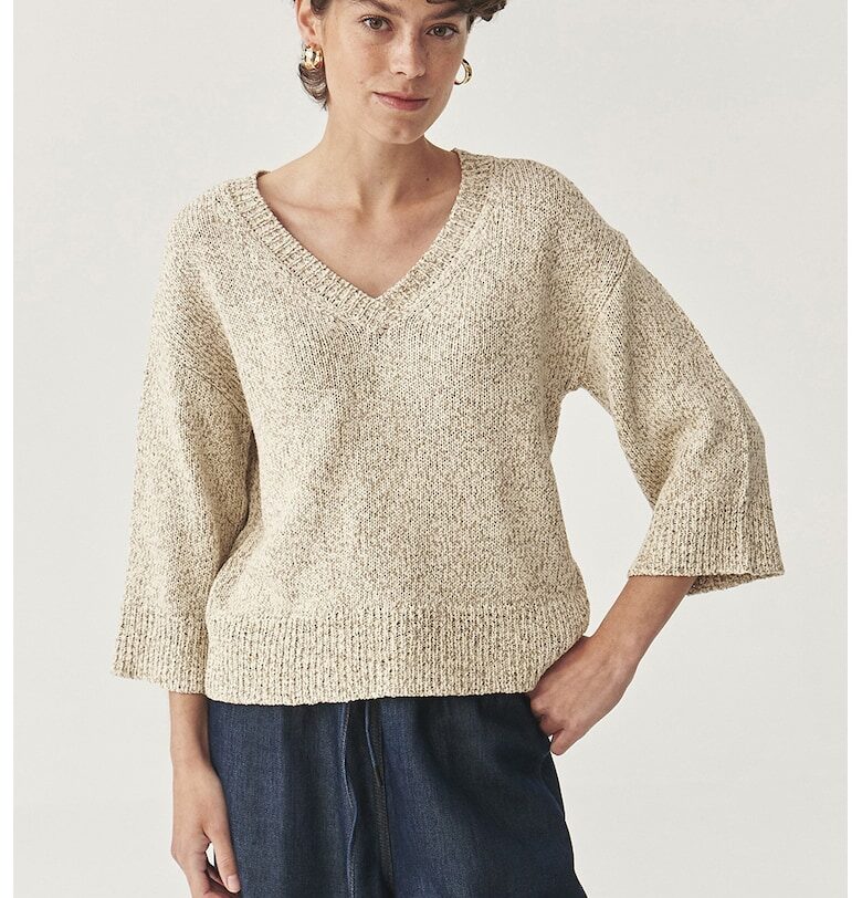 Плетен пуловер с 3/4 ръкави - Бежов - Tatuum