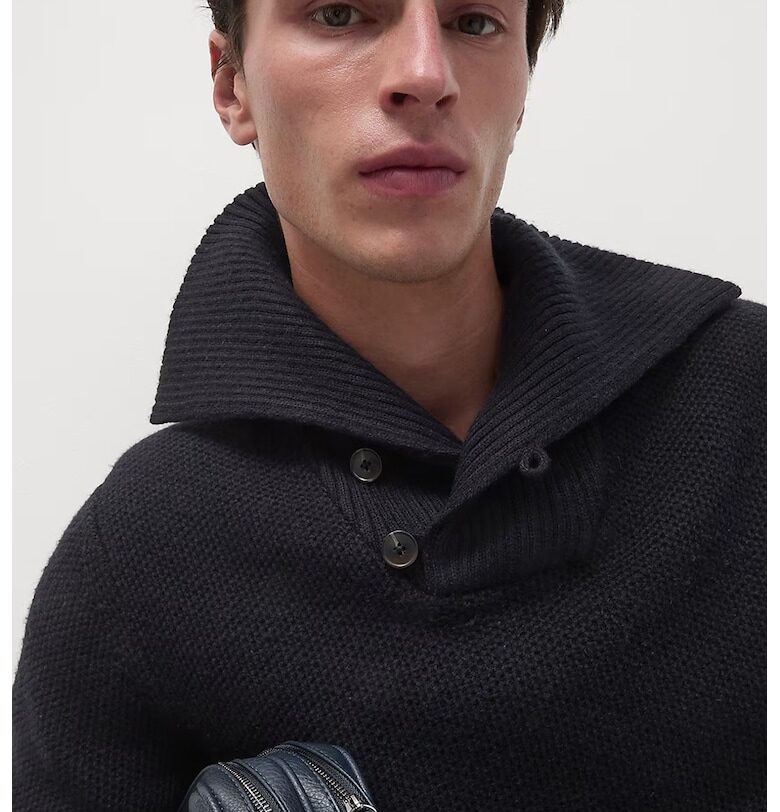 Плетен пуловер с копчета на яката Marks  Spencer