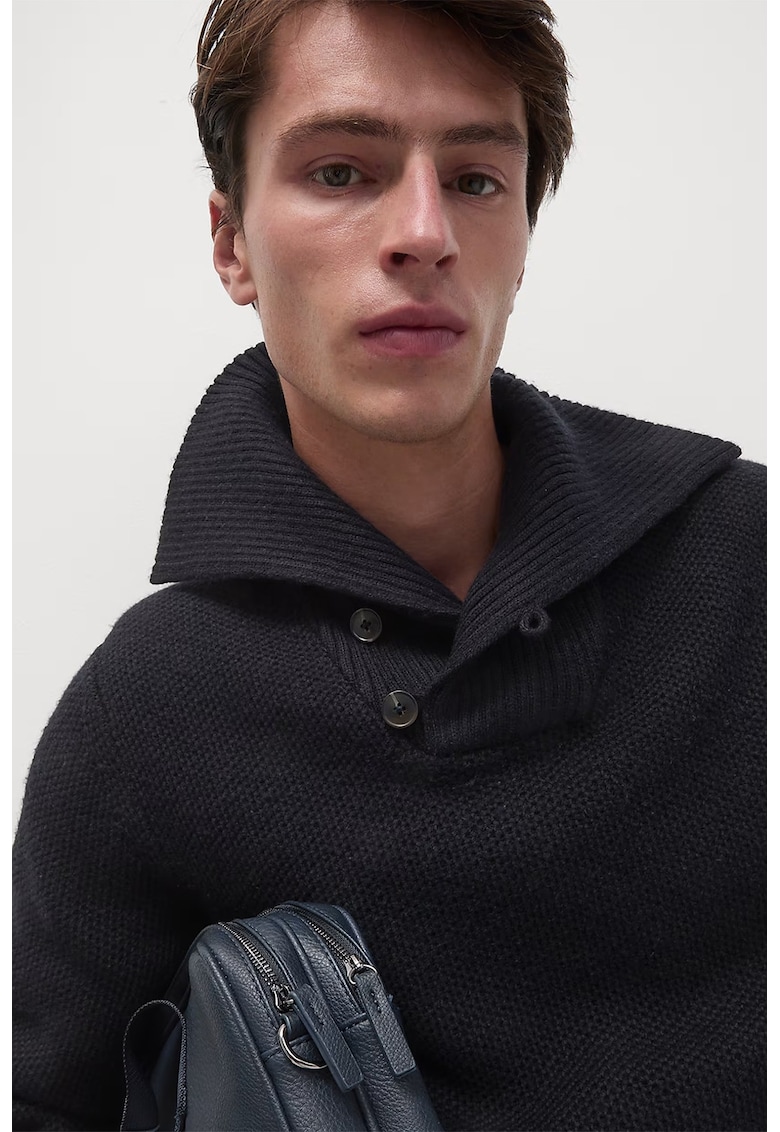 Плетен пуловер с копчета на яката Marks  Spencer