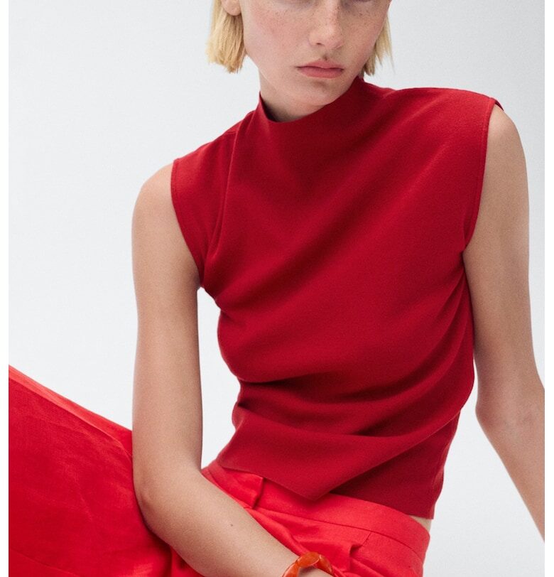 Плетен топ с ниска яка Mango