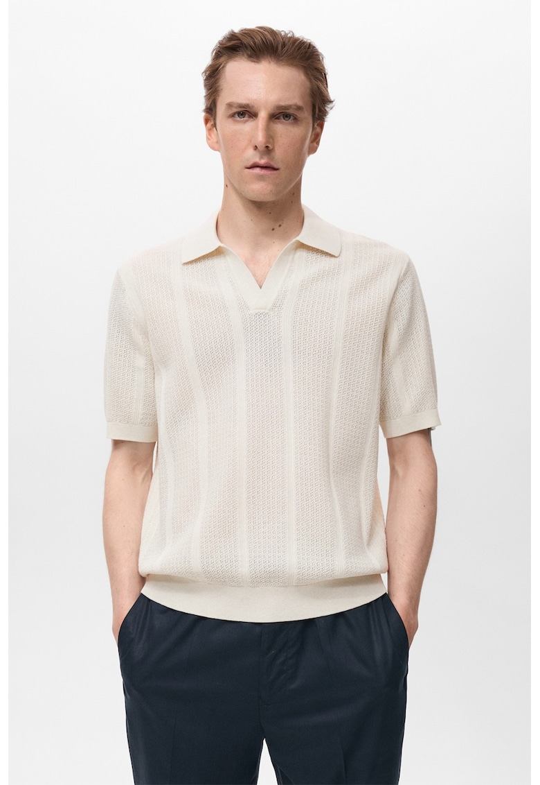 Плетена тениска с памук и яка Mango