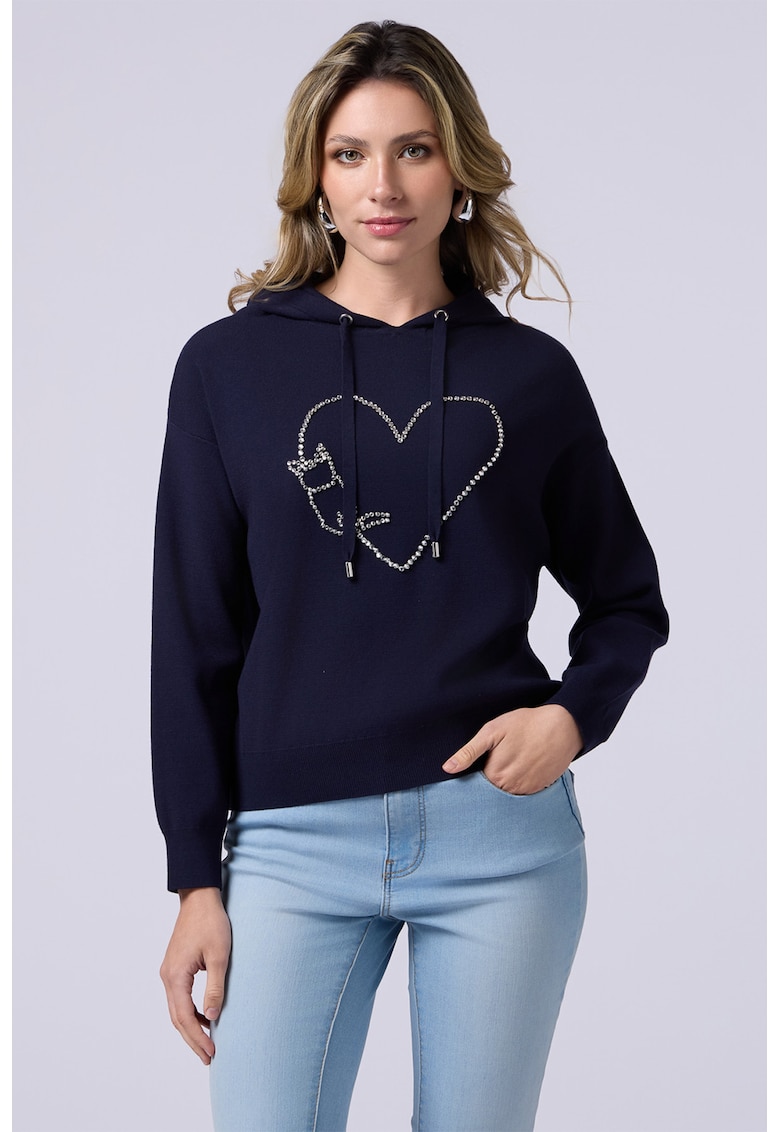 Пуловер с качулка и декоративни камъни Oltre
