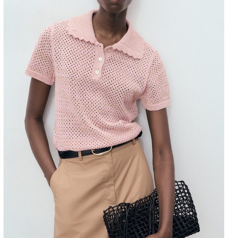 Пуловер с къси ръкави и яка Mango