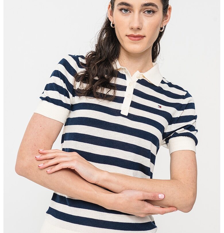 Пуловер с лиосел с къси ръкави и яка Tommy Hilfiger