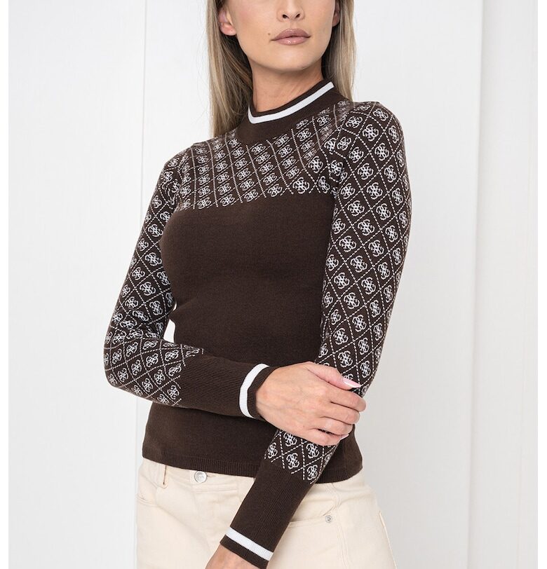 Пуловер с ниска яка и десенирани кантове GUESS