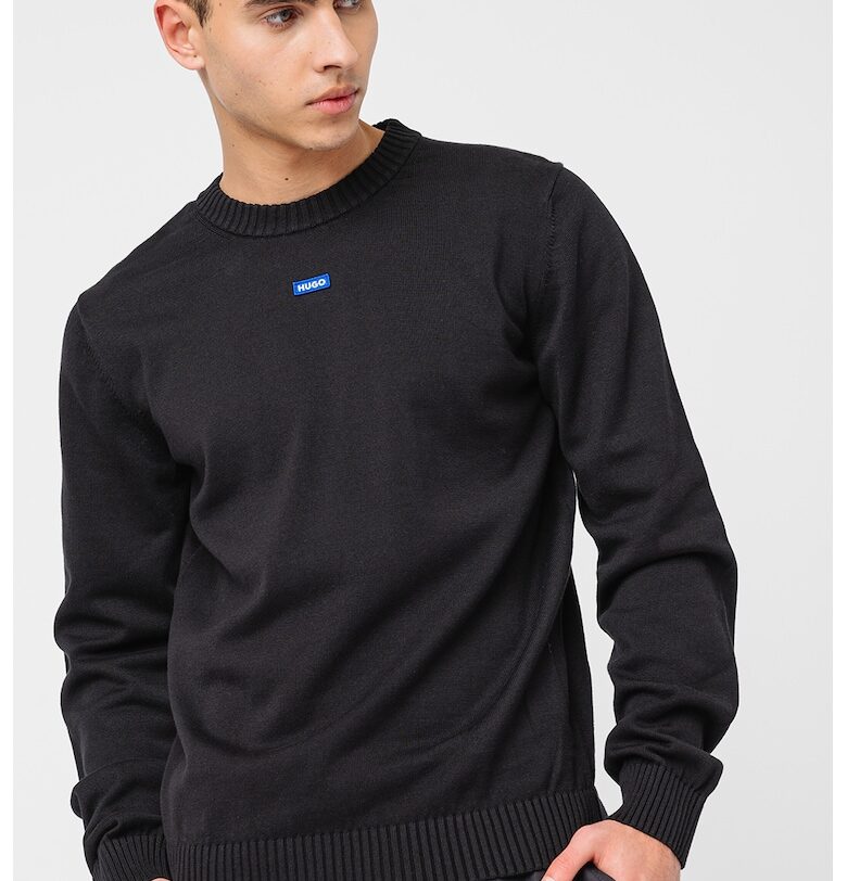 Пуловер с овално деколте и рипсени краища HUGO