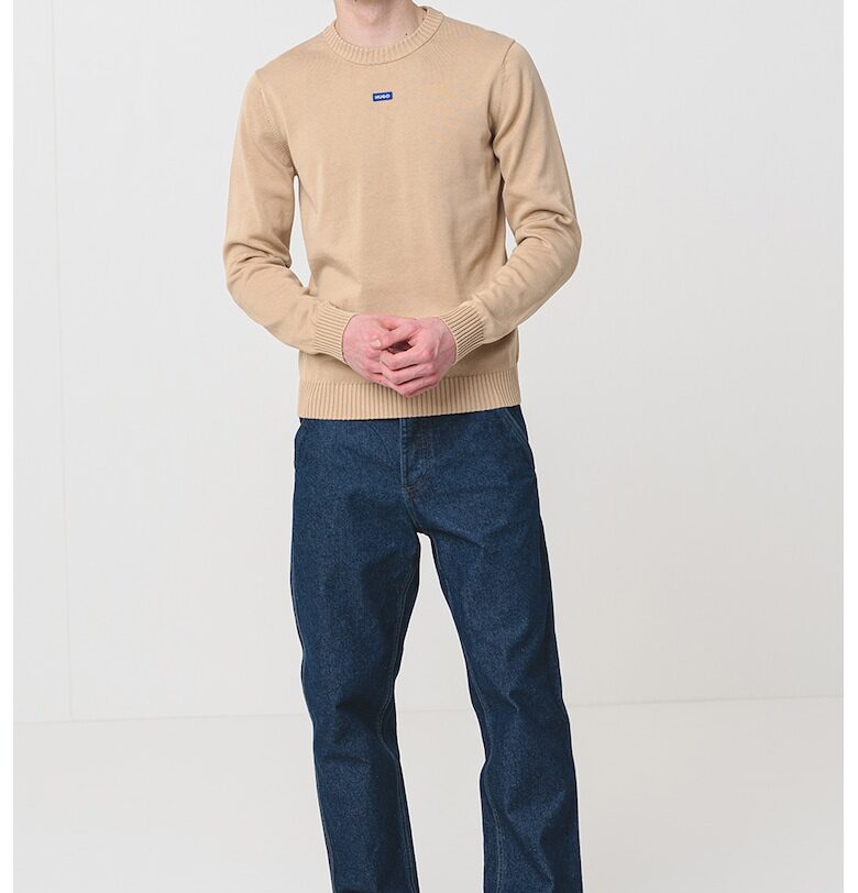 Пуловер с овално деколте и рипсени краища HUGO