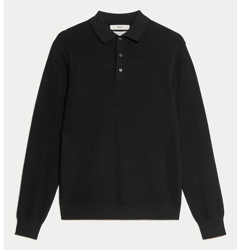 Пуловер с памук с яка Marks  Spencer