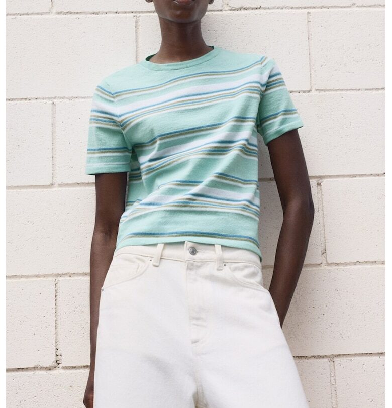 Раиран пуловер с къси ръкави Mango