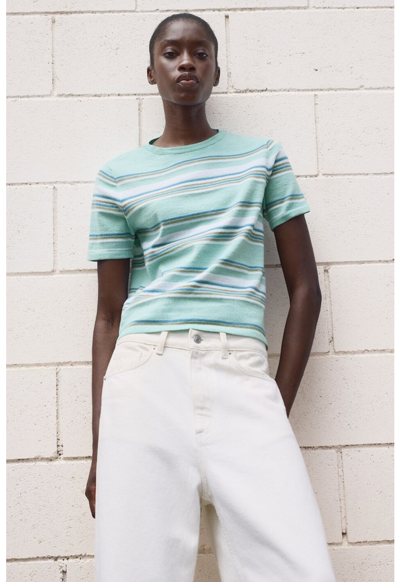 Раиран пуловер с къси ръкави Mango