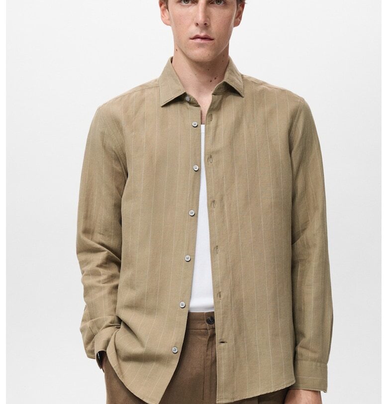 Раирана риза от лен и памук Mango