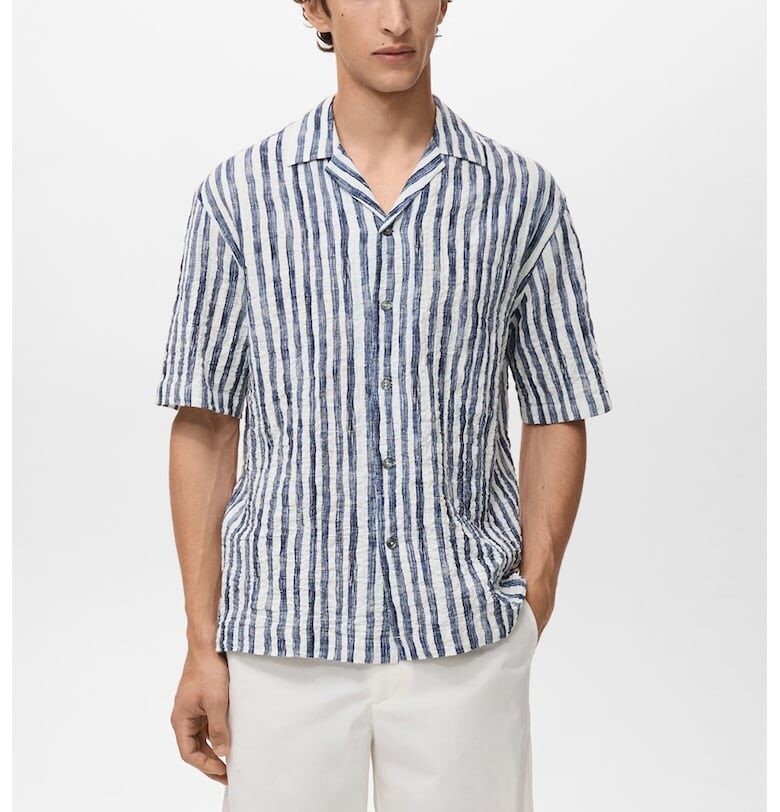 Раирана риза с къси ръкави Mango