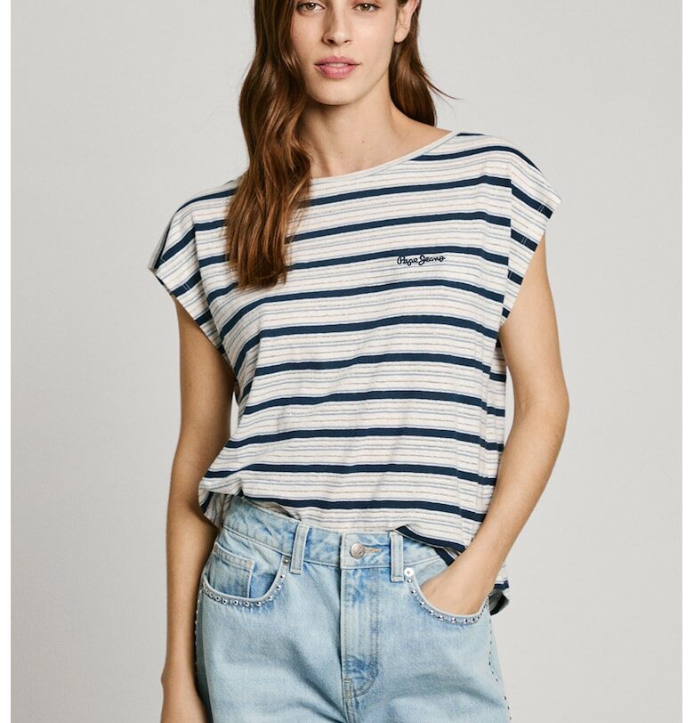 Раирана тениска от памук и лен Pepe Jeans London