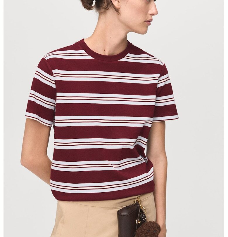 Раирана тениска с овално деколте Mango