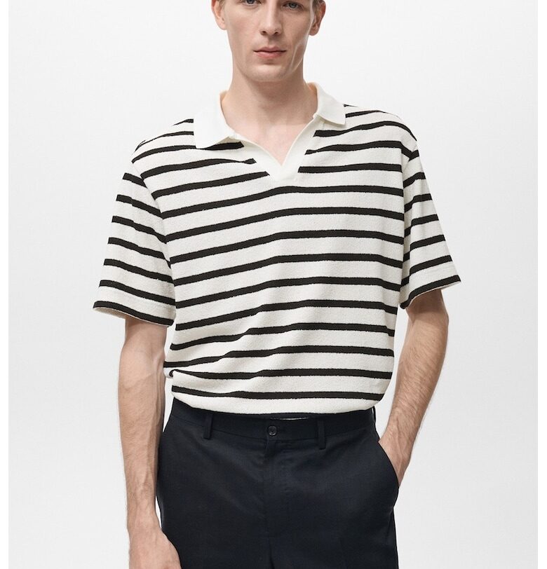 Раирана тениска с яка Mango