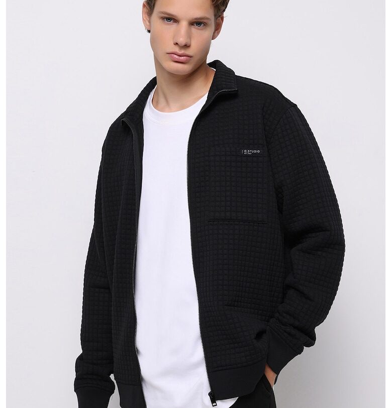 Релефен суитшърт с цип и джоб на гърдите COLINS