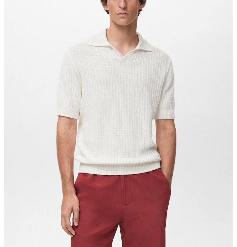 Релефна тениска с яка Mango