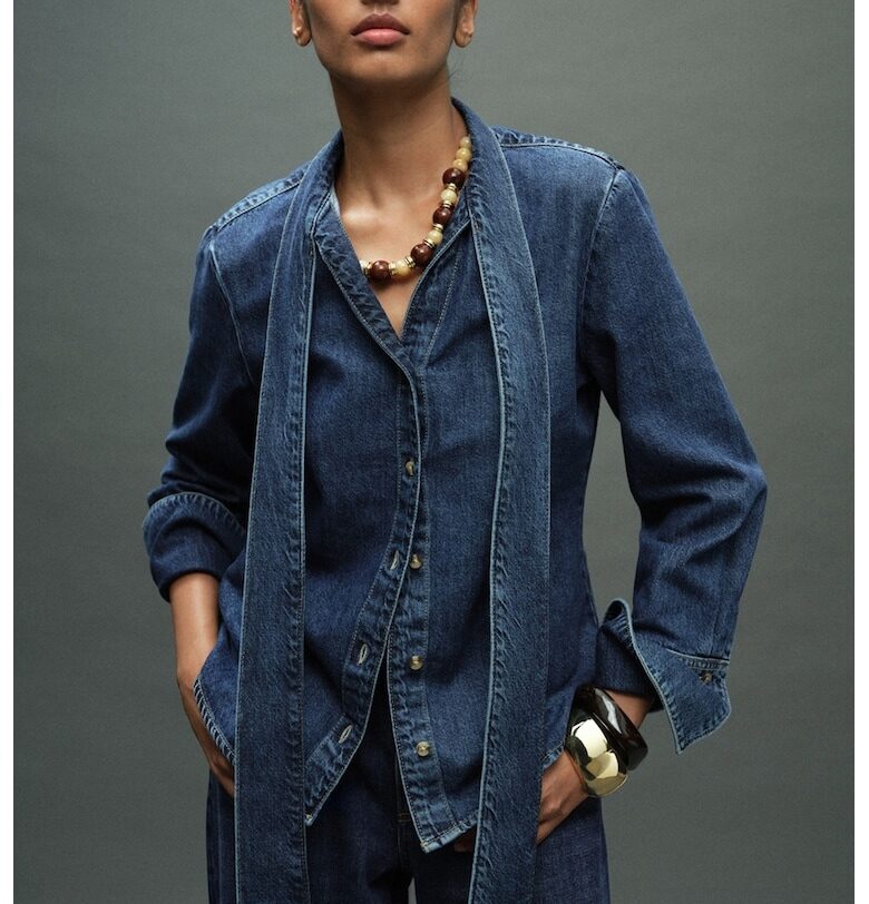 Риза от деним с панделка Mango