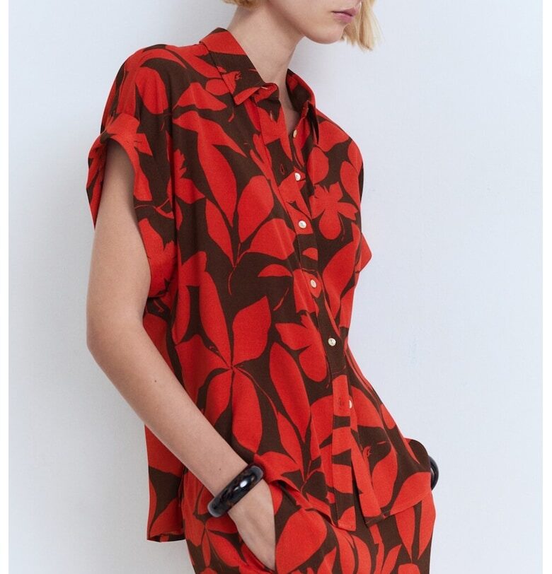 Риза с десен и навити ръкави Mango