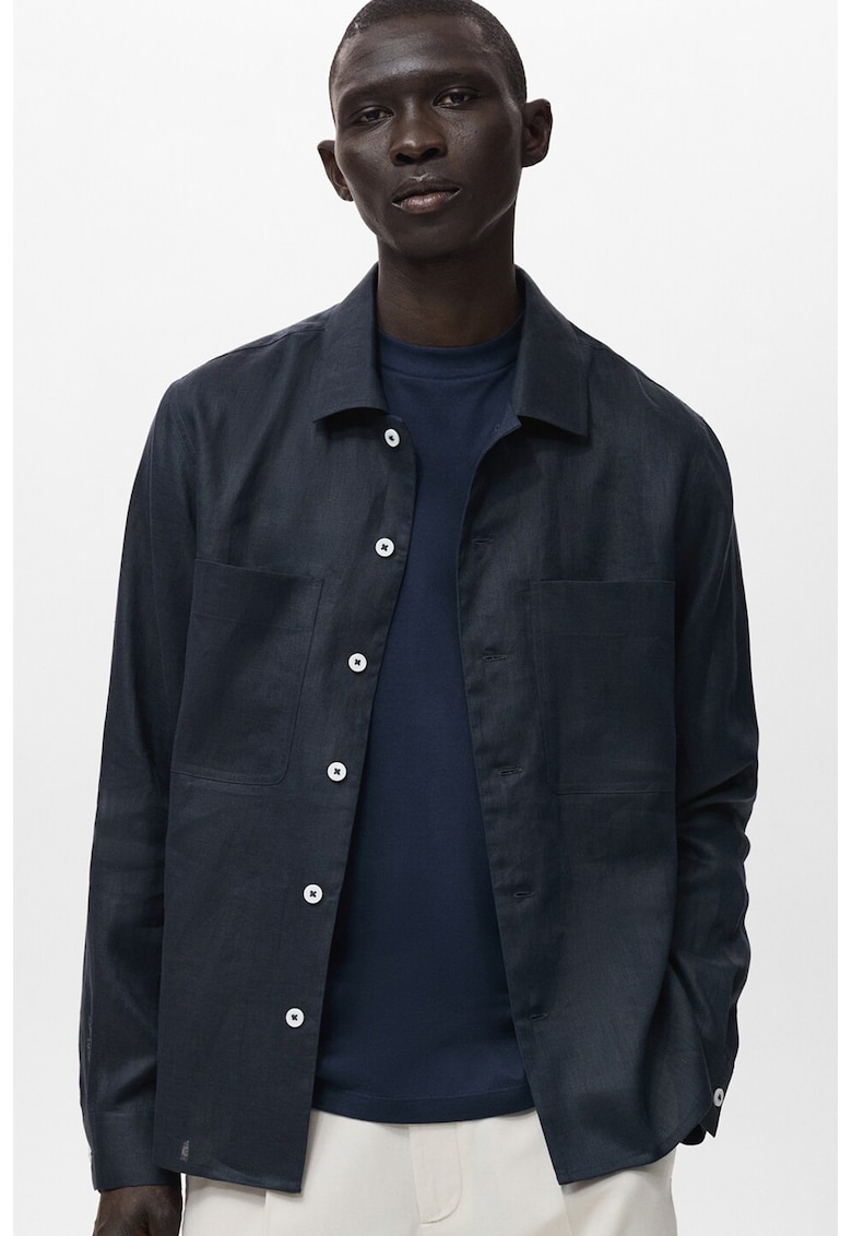 Риза с лен с джобове на гърдите Mango