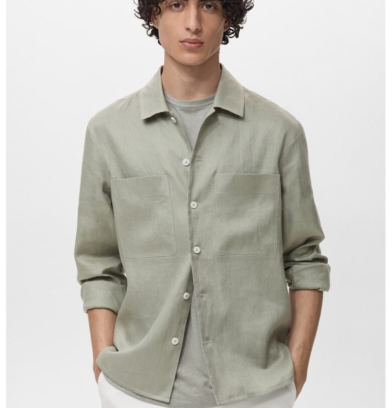 Риза с лен с джобове на гърдите Mango