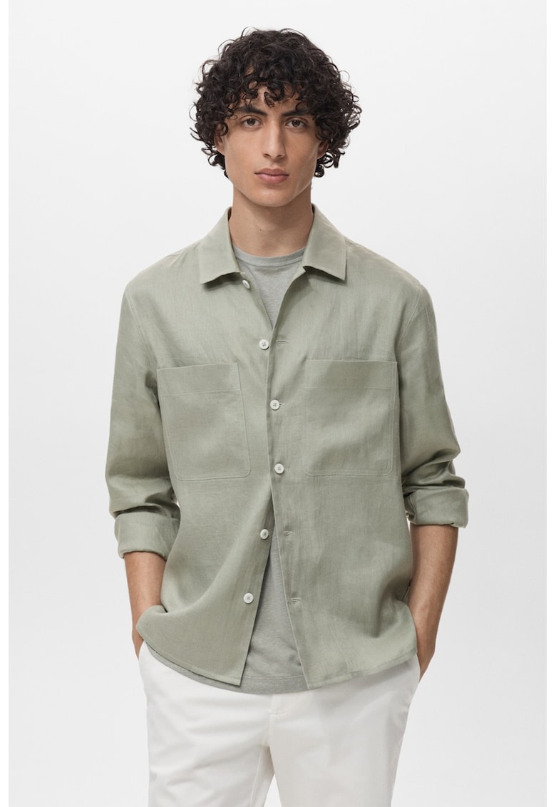 Риза с лен с джобове на гърдите Mango