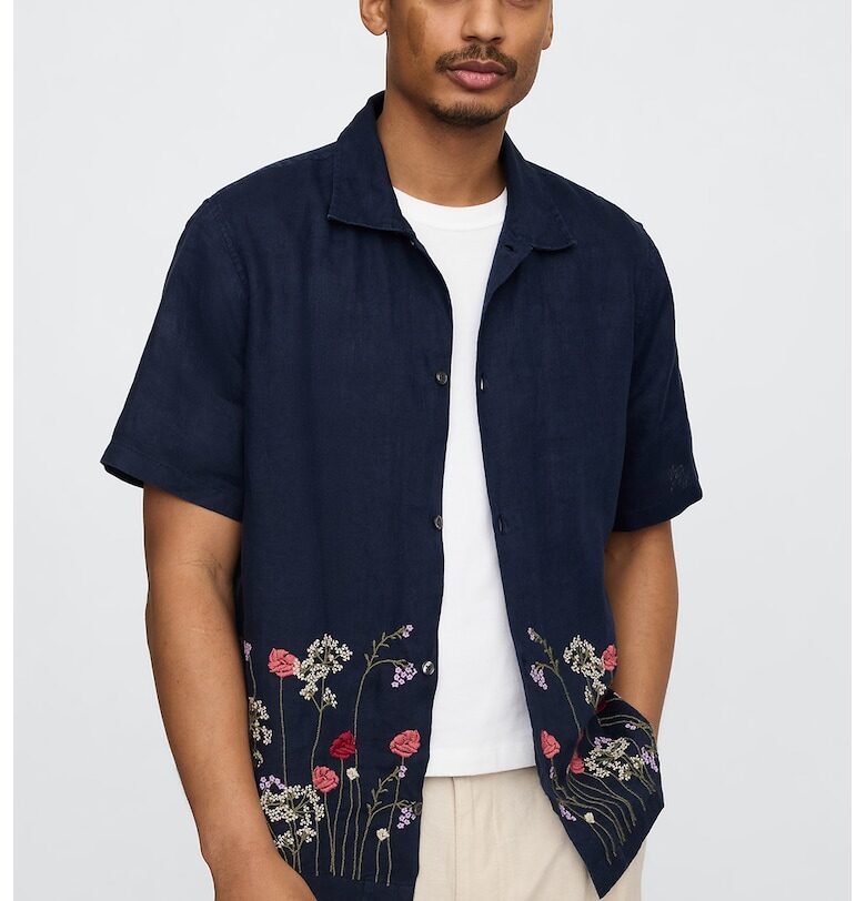 Риза с лен с къси ръкави GAP