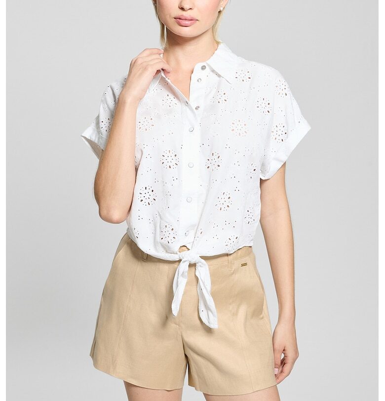 Риза с лиосел с бродерии и къси ръкави GUESS