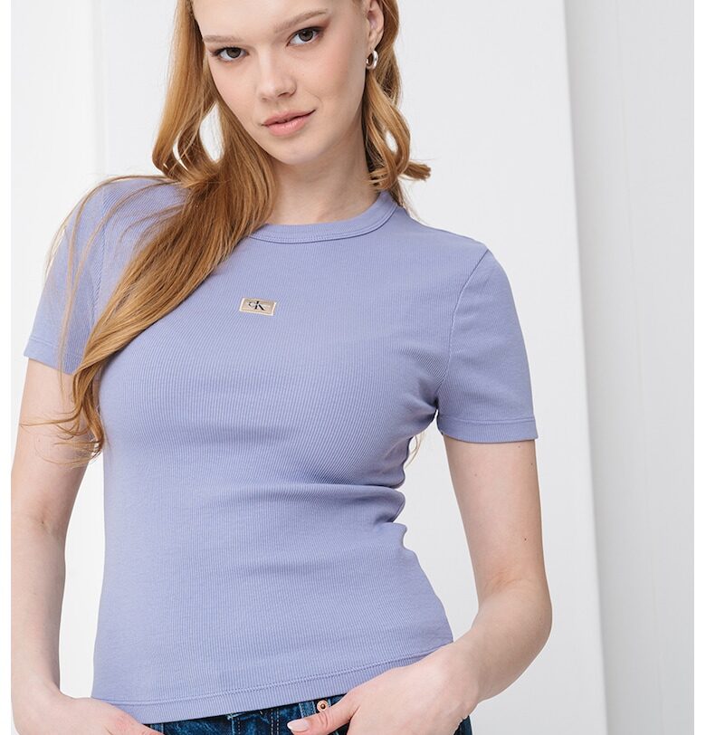 Рипсена тениска с овално деколте CALVIN KLEIN JEANS
