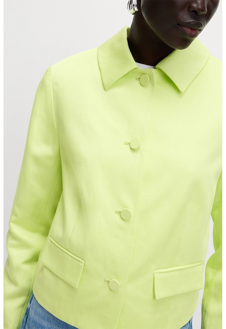 Сако с лен с копчета и остра яка Marks  Spencer