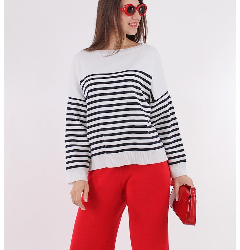 Свободен раиран пуловер с деколте-лодка AMAYA ROS