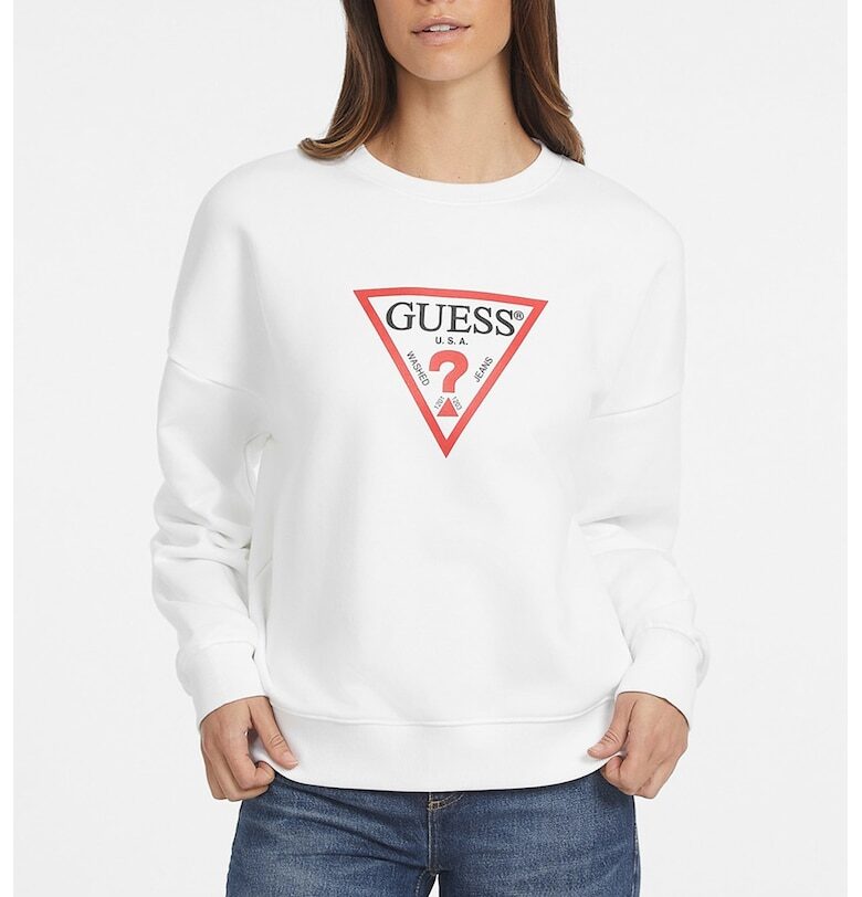 Свободен суитшърт с овално деколте и лого GUESS JEANS