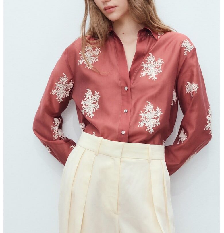 Свободна бродирана риза с лиосел Mango