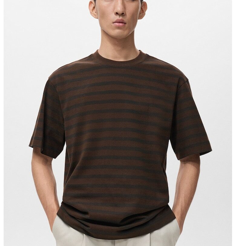 Свободна памучна тениска на райе Mango