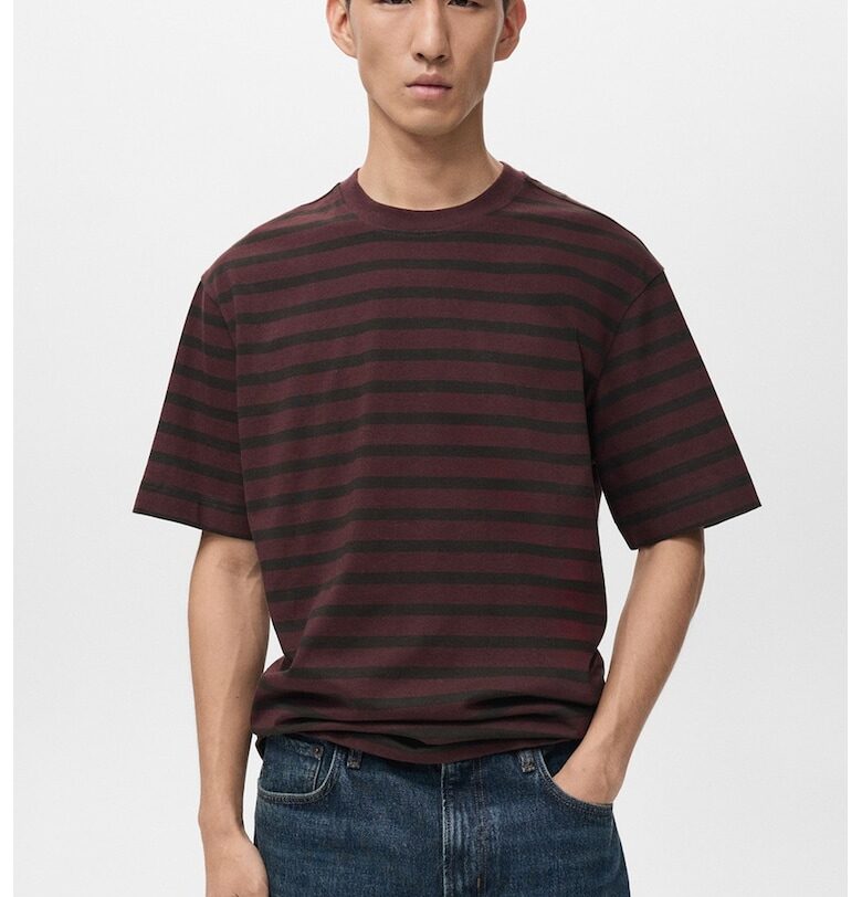 Свободна памучна тениска на райе Mango