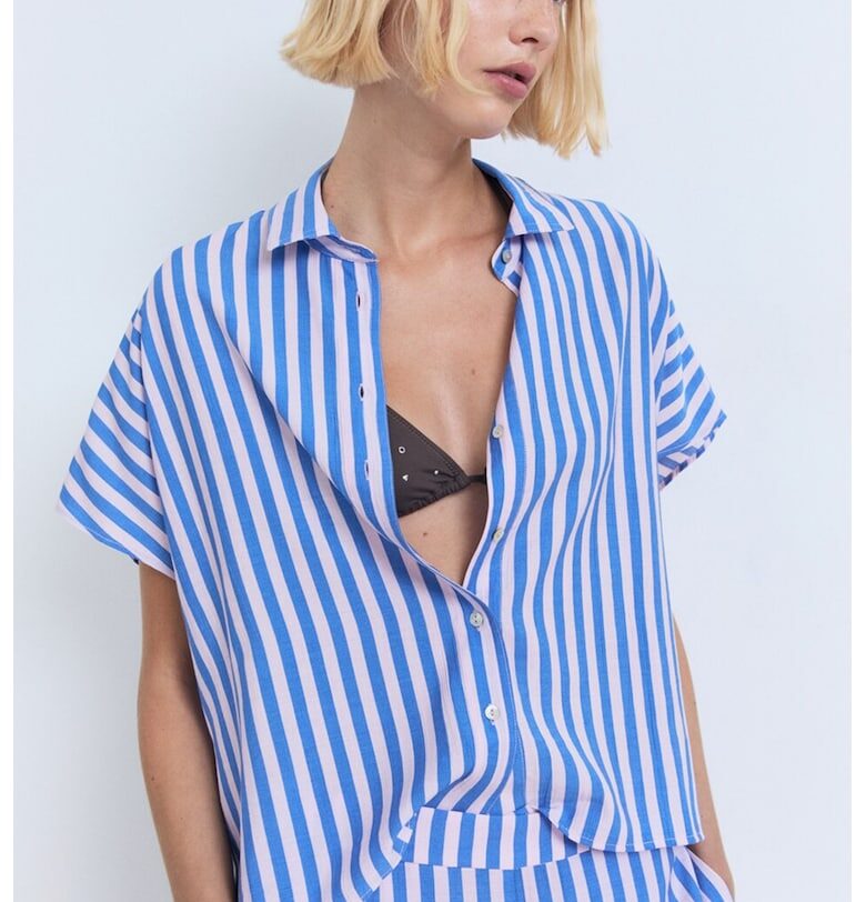 Свободна раирана риза с къси ръкави Mango