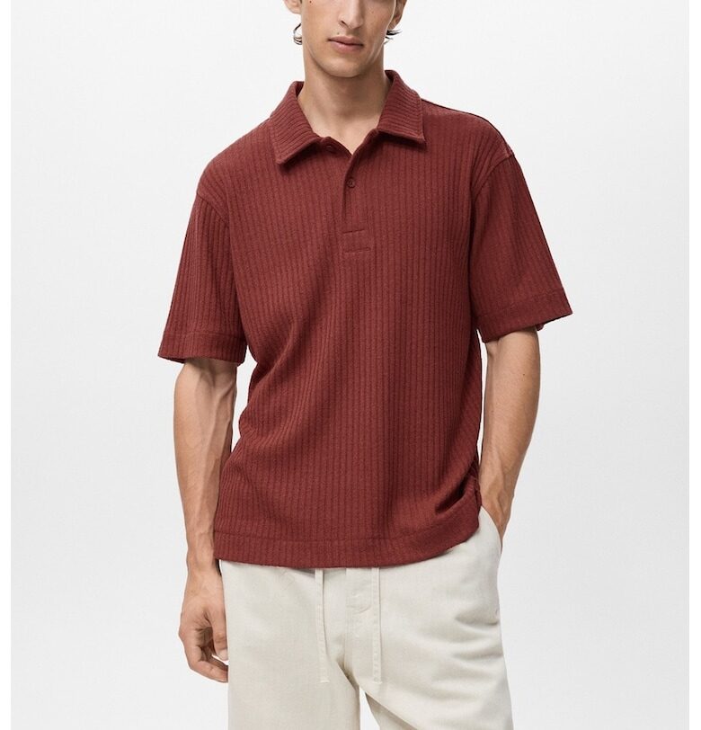 Свободна рипсена тениска с яка Mango