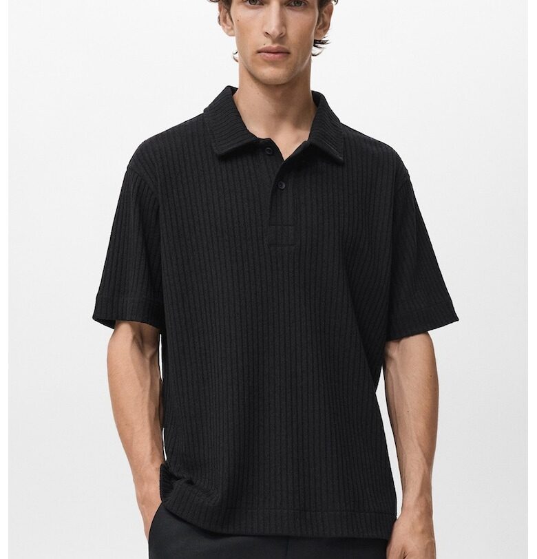 Свободна рипсена тениска с яка Mango