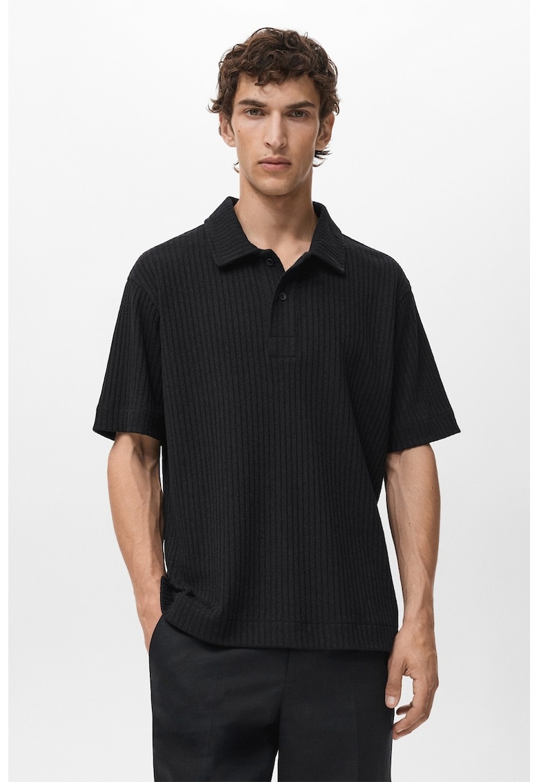 Свободна рипсена тениска с яка Mango